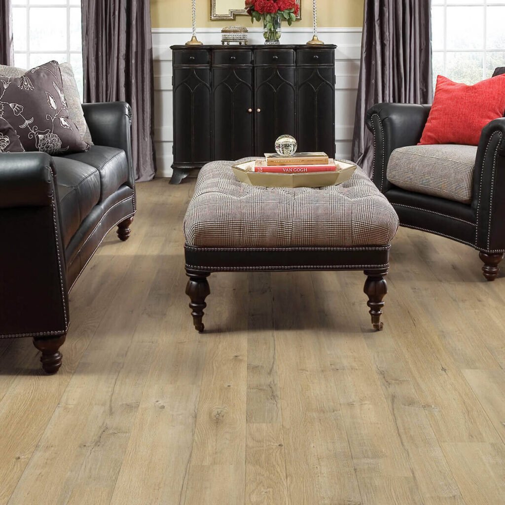 Light brown laminate flooring in cozy living room